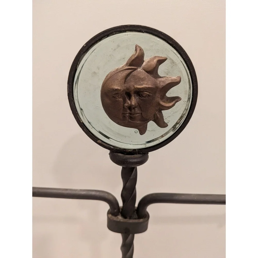 Rustic Countertop Forged Iron Hand Towel Holder Glass Soap Dish Sun Moon Emblem